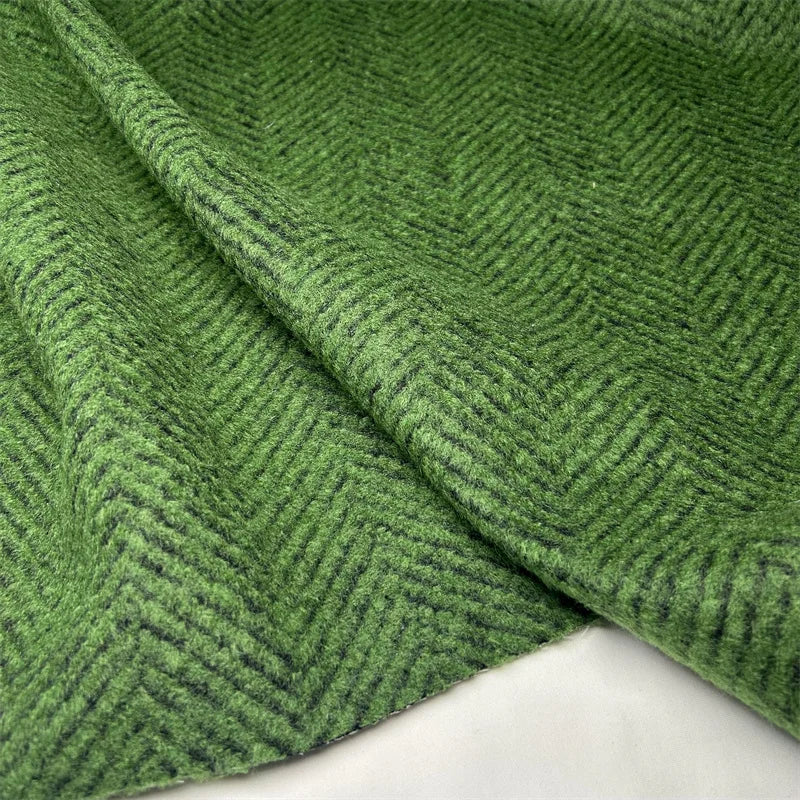 Basil Green Shadow Jacquard Scottish Woven Premium Wool Blend Textured Imported Handbag Fabric Luxury Soft Durable Crafting