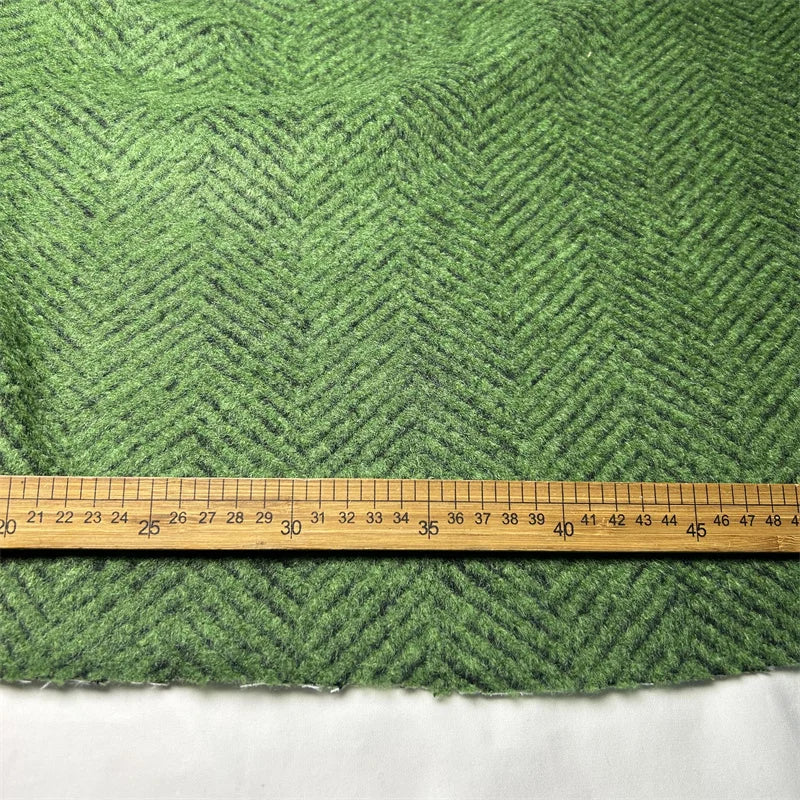 Basil Green Shadow Jacquard Scottish Woven Premium Wool Blend Textured Imported Handbag Fabric Luxury Soft Durable Crafting